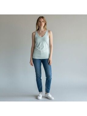 James Perse Standard Mint V-Neck Ruched Tank Top Size S Cotton